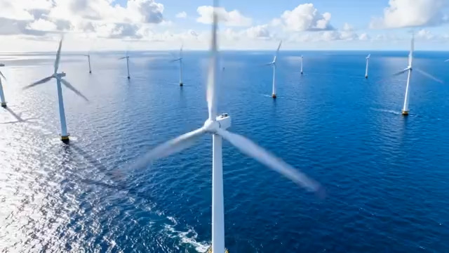  海上风力发电机群航拍791#横屏 	 
