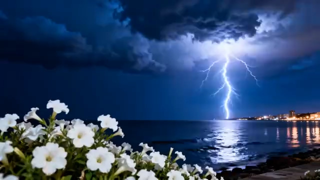  海边闪电夜云景767#横屏 	 - 
