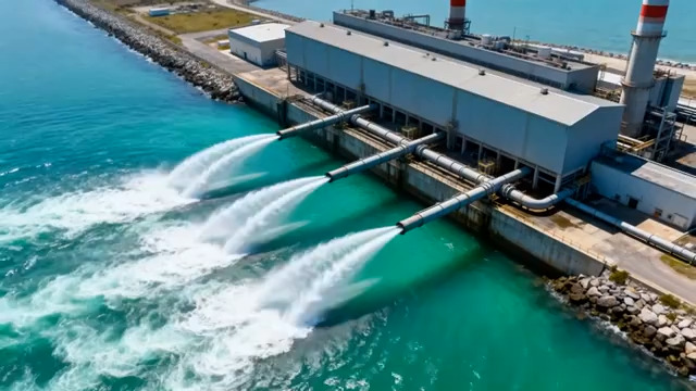  海边工厂排水航拍756#横屏 	 
