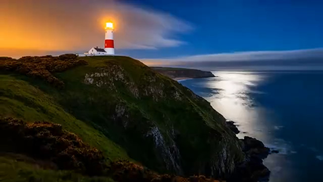  海边灯塔夜景延时755#横屏 	 - 