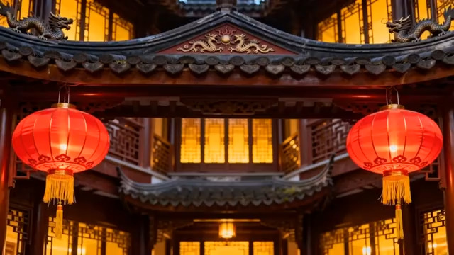  古建灯笼夜景675#横屏 	 - 