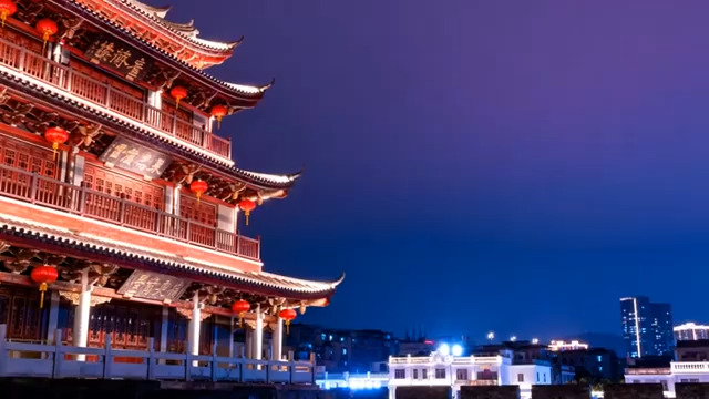  古建楼阁夜景延时678#横屏 	 