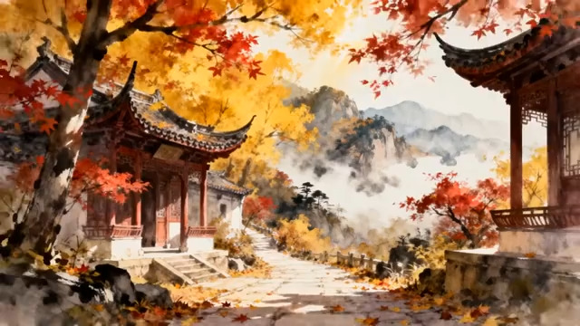  古风庭院秋景图669#横屏 	 