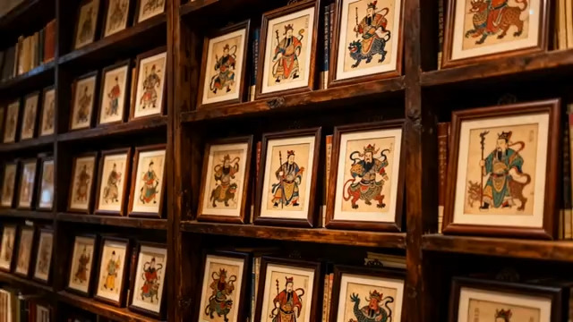  古籍书架上的传统画作673#横屏 	 