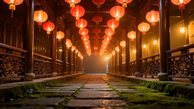  古风灯笼长廊夜景653#横屏 	 