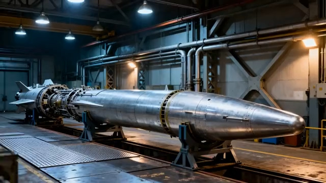  工厂里的银色火箭发动机606#横屏 	 - 