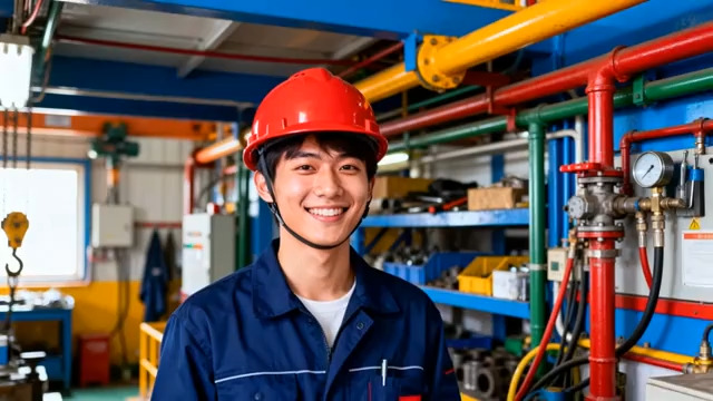  工厂工人微笑肖像591#横屏 	 