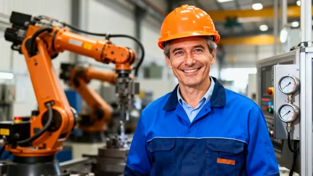  工厂工人与机械臂作业592#横屏 	 