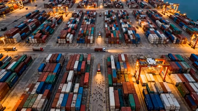  港口集装箱夜景航拍557#横屏 	 