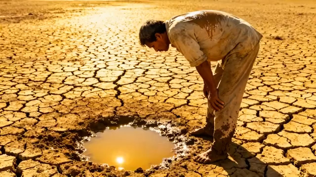  干旱土地上的男人与水洼545#横屏 	 -