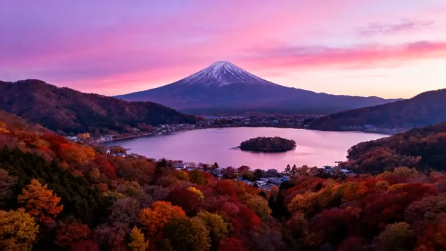  富士山红叶季黄昏美景542#横屏 	 