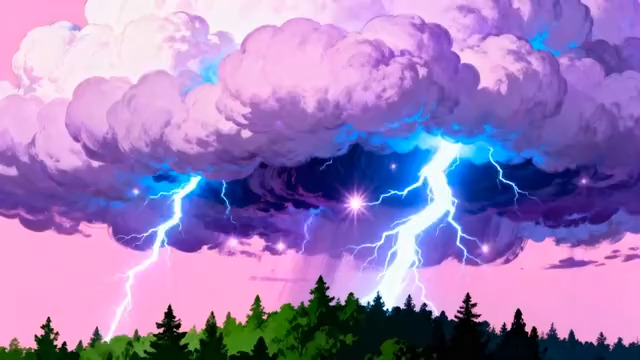  粉紫天空闪电云层515#横屏 	 