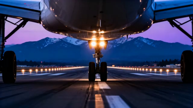  飞机跑道滑行夜景479#横屏 	 