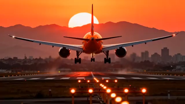  飞机起飞 夕阳机场480#横屏 	 - 