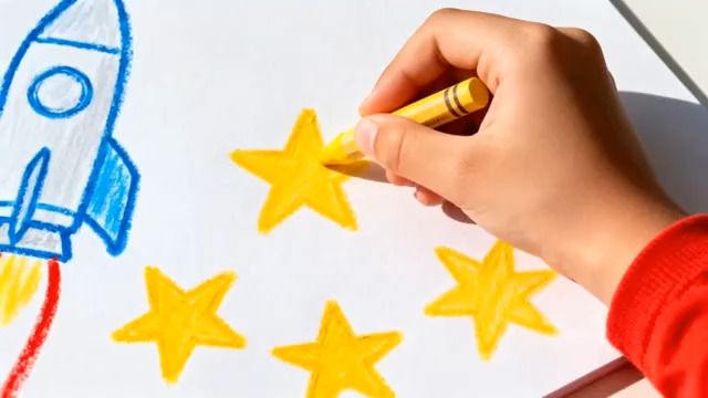  儿童手绘火箭星星466#横屏 	 