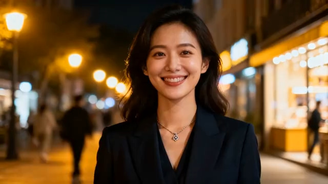  都市夜景美女微笑449#横屏 	 - 