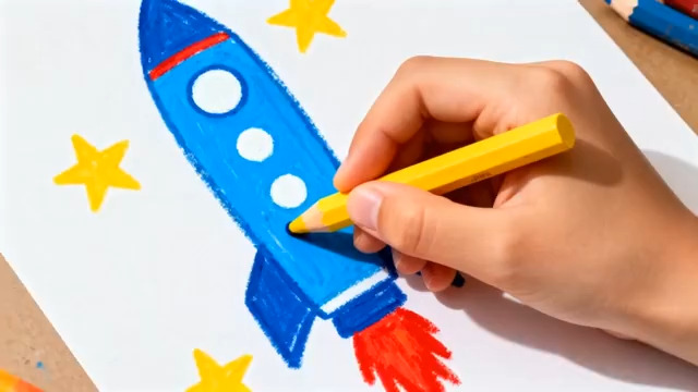  儿童手绘火箭简笔画464#横屏 	 