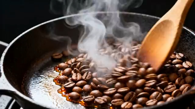  翻炒咖啡豆特写468#横屏 	 