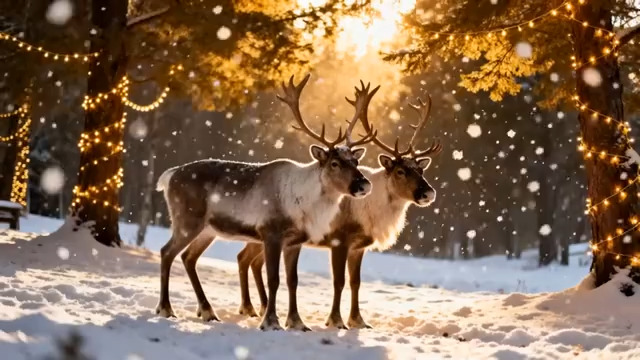  冬日雪景驯鹿群435#横屏 	 