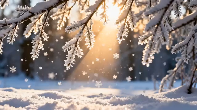  冬日雪后阳光洒林间431#横屏 	 