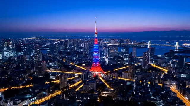  东京塔夜景航拍405#横屏 	 