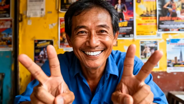  大叔比耶笑容特写362#横屏 	 