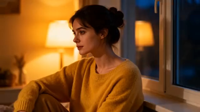  窗边沉思的黄衣女子332#横屏 	 