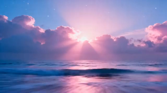  粉色日落海面波光505#横屏 	 