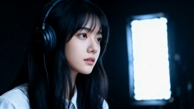  戴耳机的女生侧脸373#横屏 	 