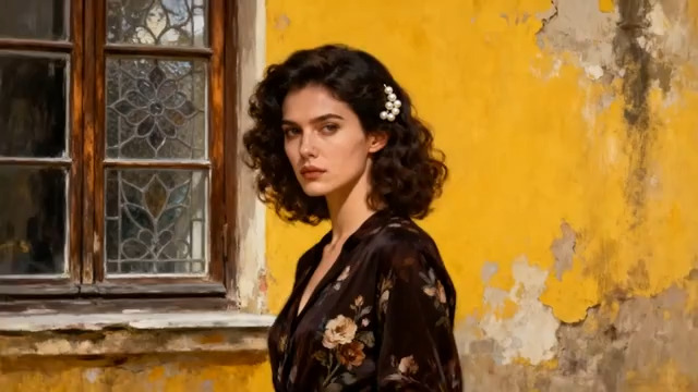  窗边复古风卷发女性335#横屏 	 