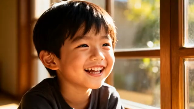  窗边男孩的灿烂笑容338#横屏 	 