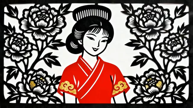  传统剪纸仕女图319#横屏 	 