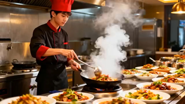  厨师爆炒美食特写302#横屏 	 -