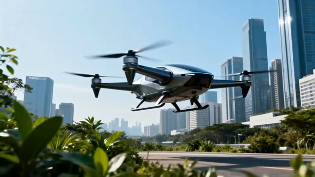  城市上空飞行的无人机261#横屏 	 -