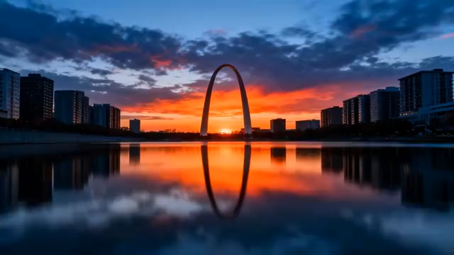  城市日落湖面倒影258#横屏 	 