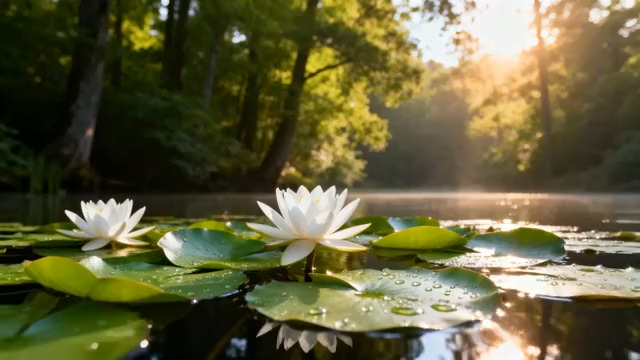  晨曦中的白莲花池220#横屏 	 