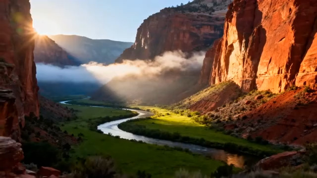  晨曦中的红色峡谷风光225#横屏 	 
