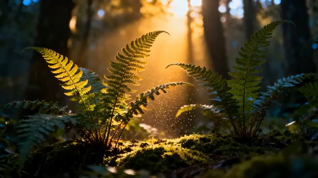  晨曦森林蕨类逆光特写210#横屏 	 