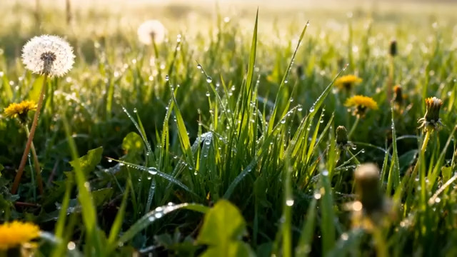  晨光草地蒲公英特写184#横屏 	 