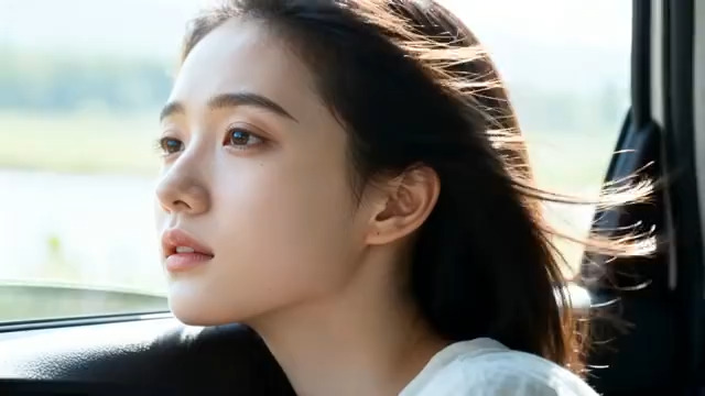  车内窗边的侧脸美女166#横屏 	 