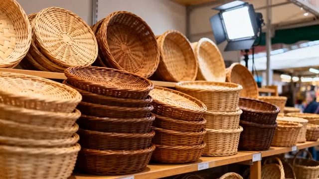  超市货架上的编织篮子146#横屏 	 