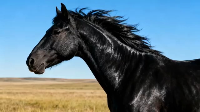  草原上的黑色骏马134#横屏 	 