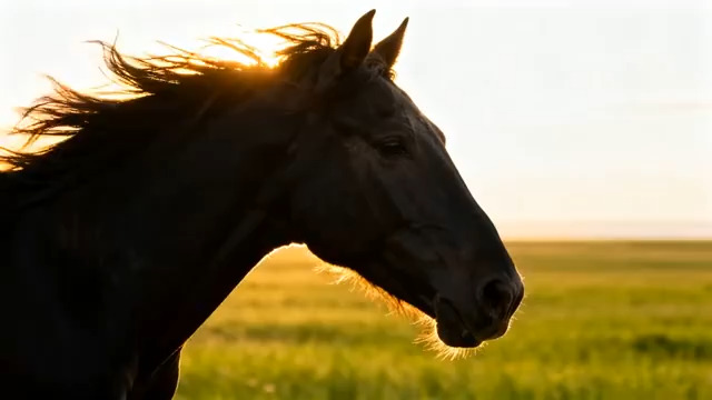  草原骏马夕阳剪影125#横屏 	 -