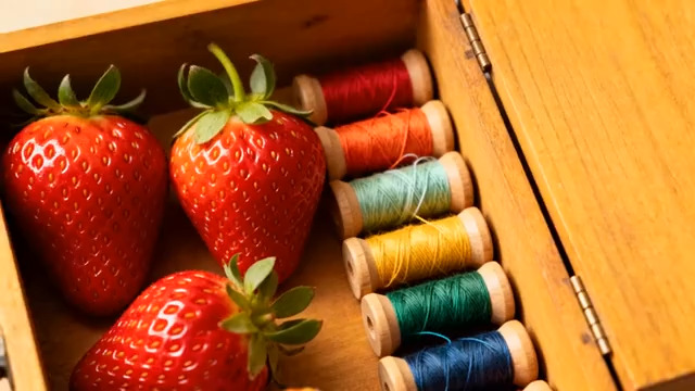  草莓与彩色线轴特写115#横屏 	 