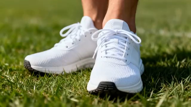  草地上的白色运动鞋112#横屏 	 