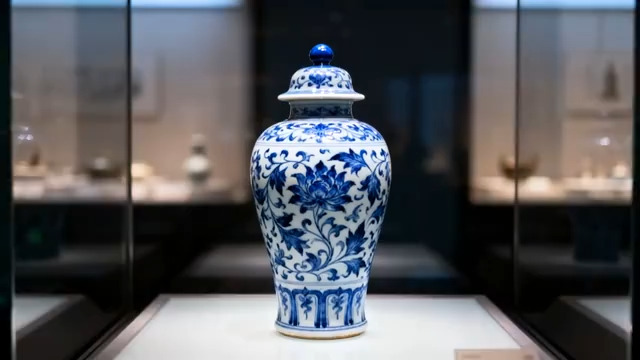  博物馆青花瓷特写展示82#横屏 	 