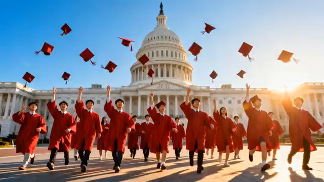  毕业季学生抛学士帽59#横屏 	 