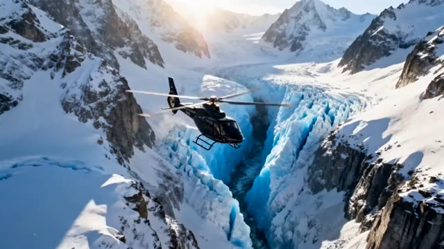  直升机飞越雪山冰川景观2279#横屏 	 