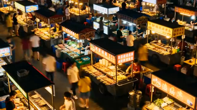  夜市小吃摊夜景俯瞰1709#横屏 	 