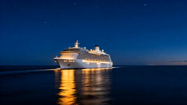  夜晚大海上航行的游轮214#横屏 	 